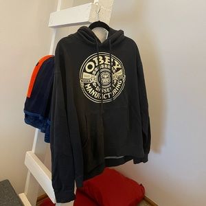 OBEY Black Pullover Hoodie with logo